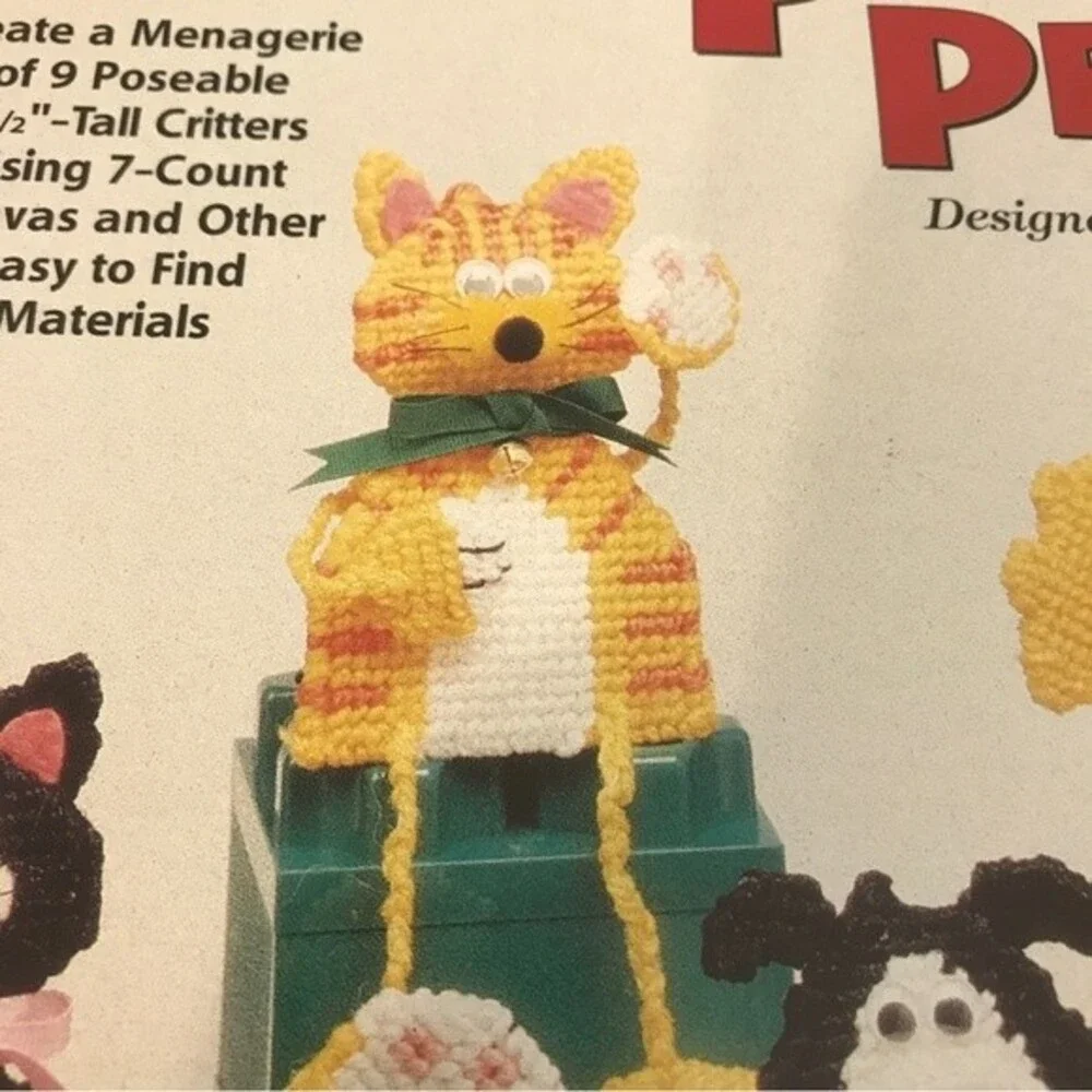 Vintage Plastic Canvas Instruction Booklets Cat Portraits and Poseable Pets